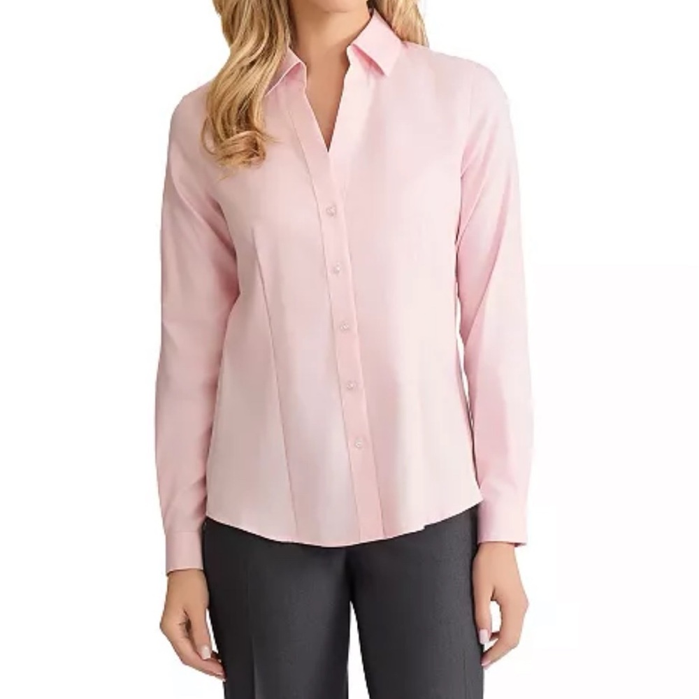Jones New York Women's Easy Care Button Up Long Sleeve Blouse Rose size XS